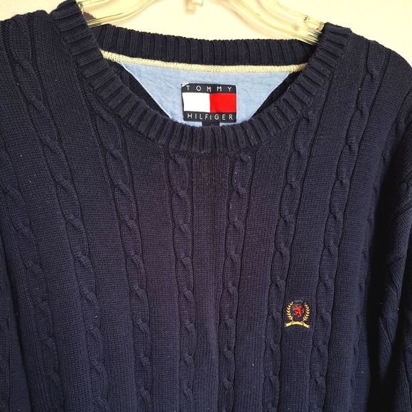 Tommy Hilfiger XXL VTG Y2K Navy Blue Cable Knit Sweater - Picture 7 of 7